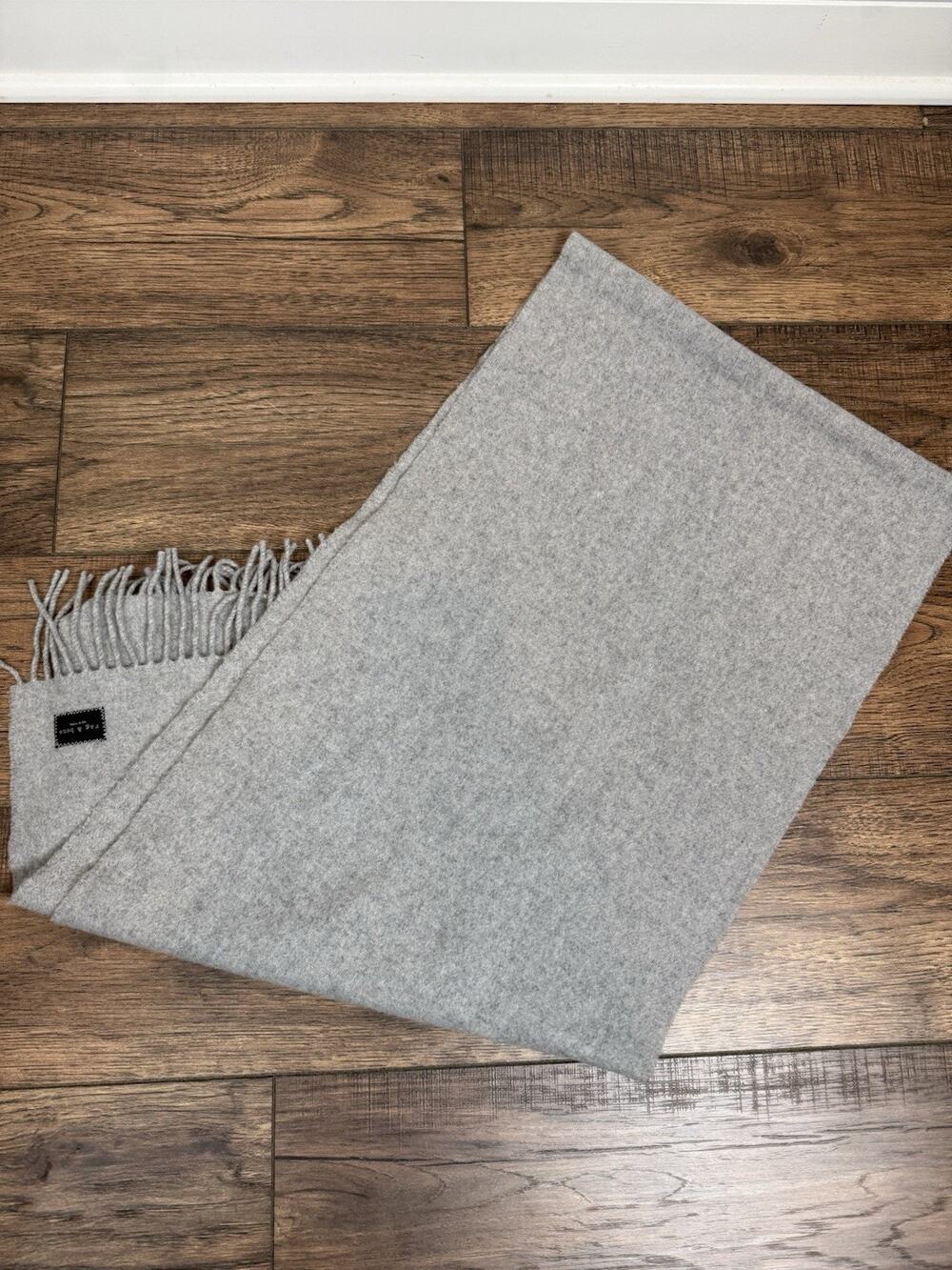 Rag and Bone Addison 100% Wool Scarf Light Grey Fringe Trim